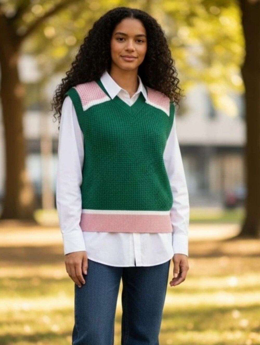 Marni x Uniqlo Popcorn Knitted V-Neck Vest, Green And Pink - Picture 6 of 6